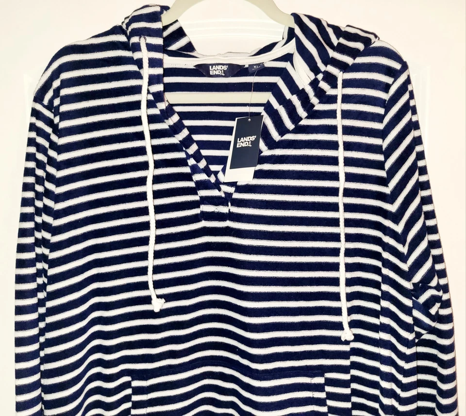 Vestido de playa Land's End Terry azul marino a rayas talla XL 18 NUEVO CON ETIQUETAS Foto 2 de 4