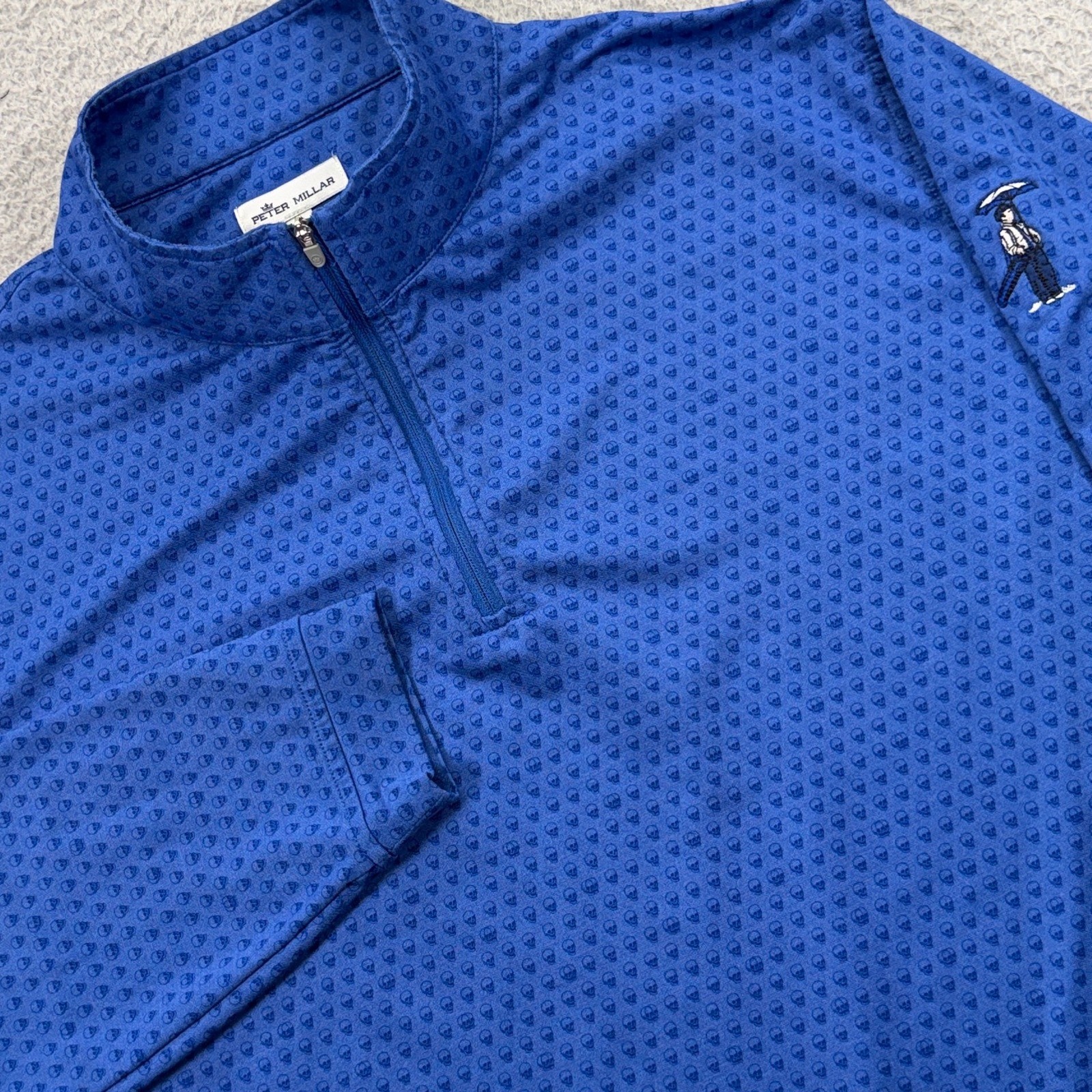 Peter Millar Quarter Zip Pullover Mens XL Blue Skull Print Golf Caddy Logo