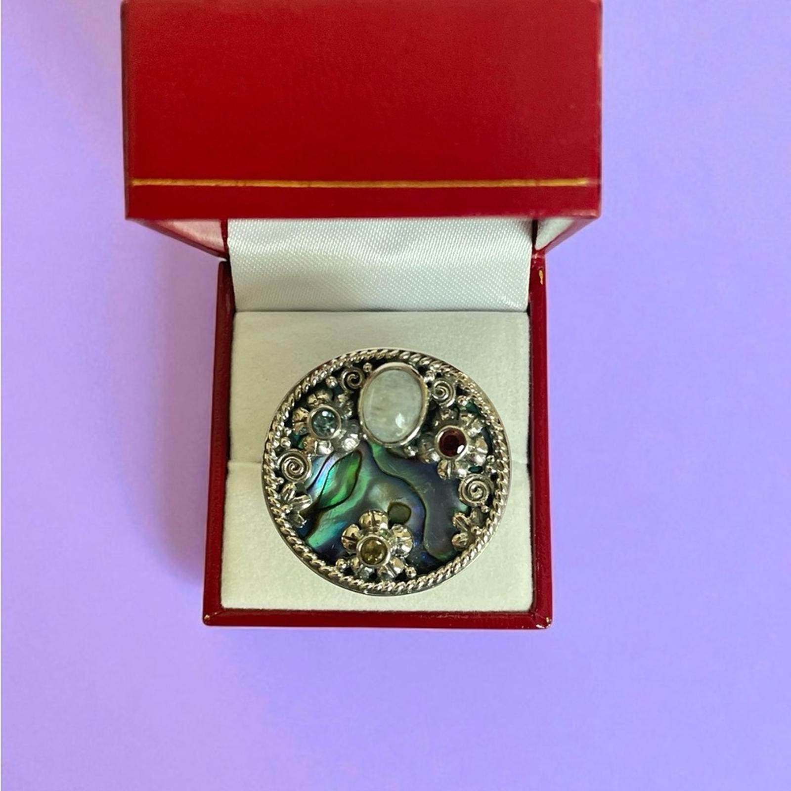 Sterling Silver Ring Abalone Shell Moonstone and … - image 9