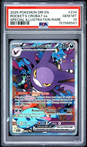 2025 POKEMON DRI EN-DESTINED RIVALS #234 TEAM ROCKET'S CROBAT EX PSA 10