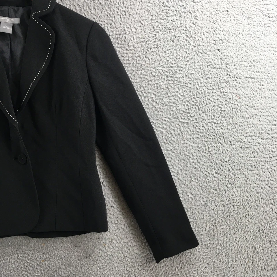 Blazer Ann Taylor Mujer 0 Pequeño Negro Manga Larga Bolsillos Muesca Solapa Botones Foto 4 de 4