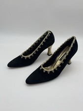 Bally 80s Black Suede Pumps Heels Gold Chain Accent Italian Glamour Size 9.5N