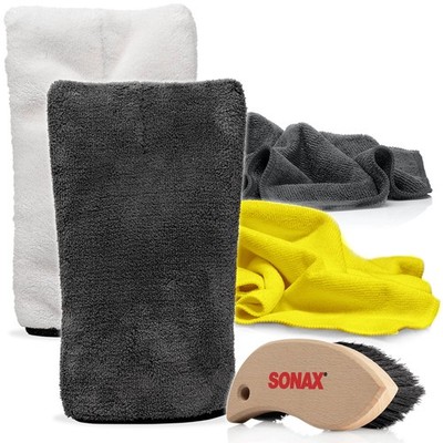 Mikrofaserset mit Sonax Textil und Lederbürste Präzisionshandschuh Microfaser