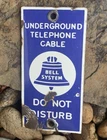 Vintage BELL SYSTEM Porcelain Sign. Underground Telephone Cable DO NOT DISTURB