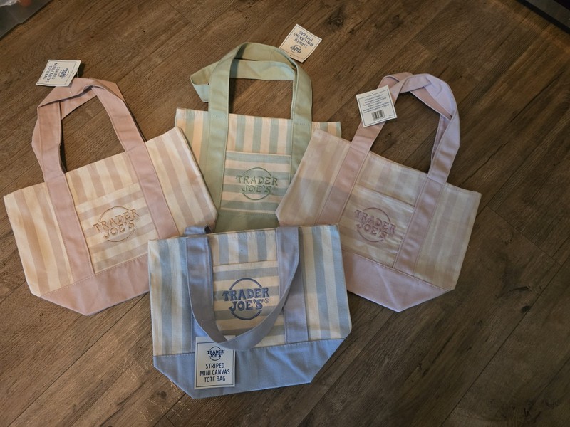 Trader Joe's Mini Canvas Striped Pastel Tote Bags Set Of 4   NWT