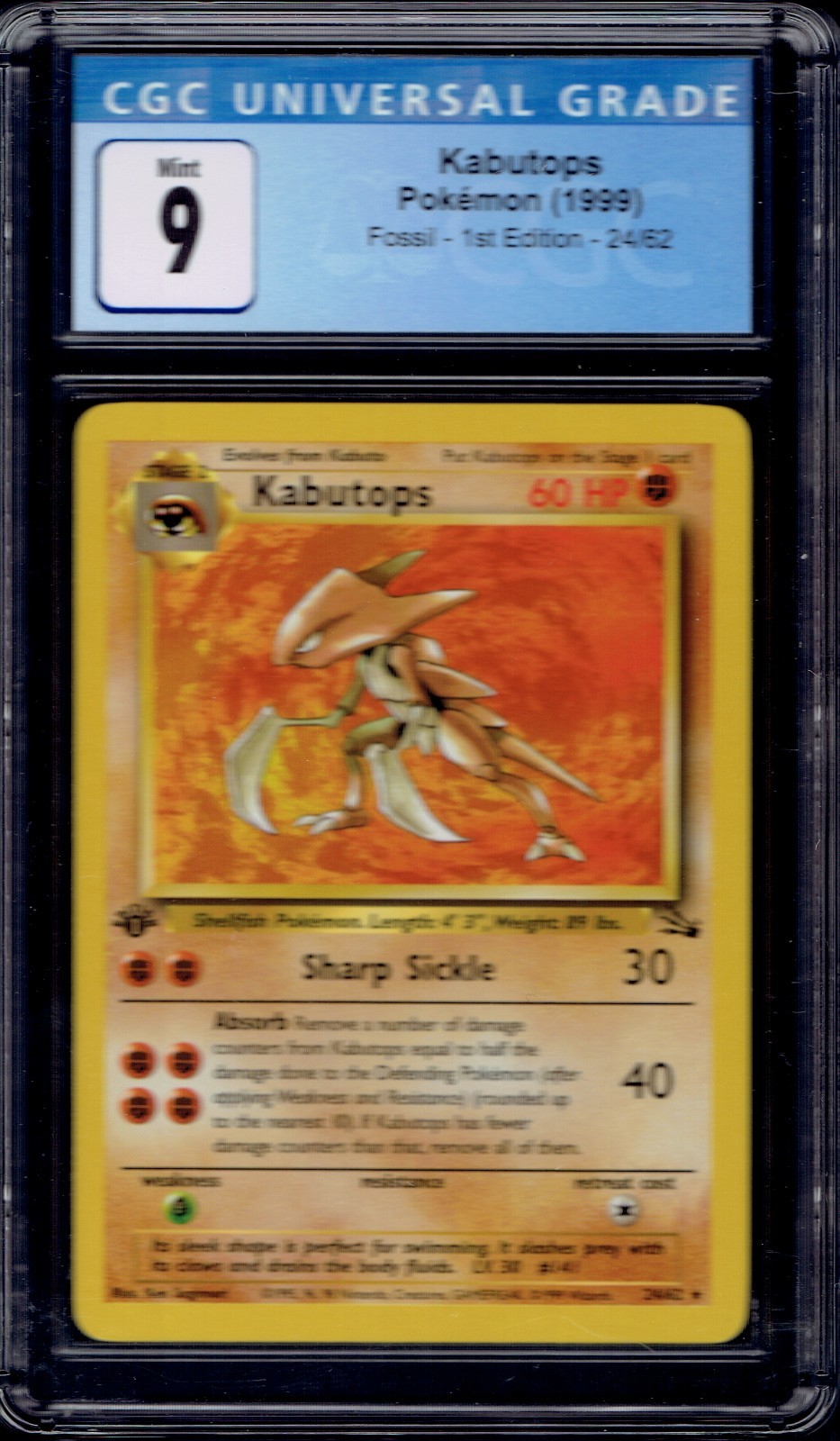 1999 Pokémon Kabutops 1st Edition 24/62 CGC PSA 9 (Fossil)