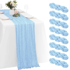 8 Pack 20x120 Inch Baby Blue Cheesecloth Table Runners 10FT Gauze Runner