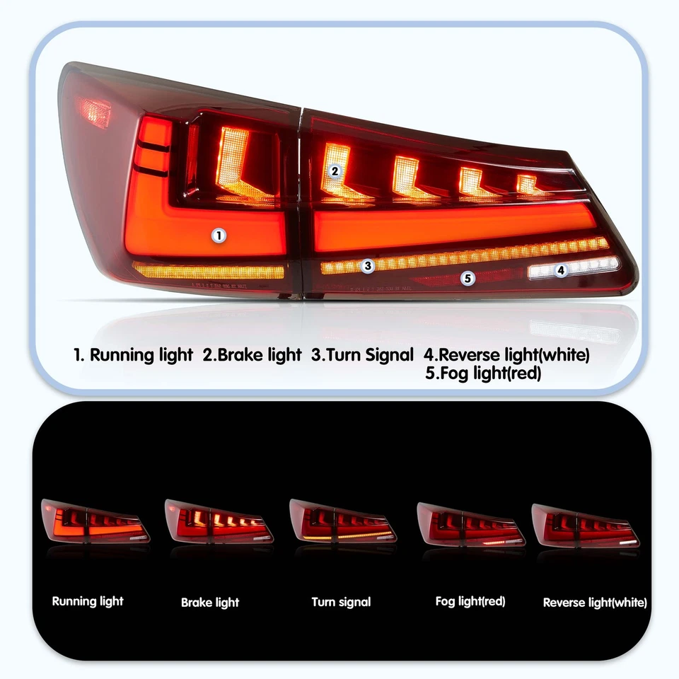 2*VLAND FULL LED luces traseras para Lexus IS250 IS350 ISF 2006-2013 intermitentes amarillos - Imagen 2 de 4