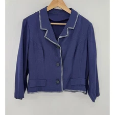 Weathervane Handmacher Women's Navy Blue Cropped Blazer Classic Style See Measur