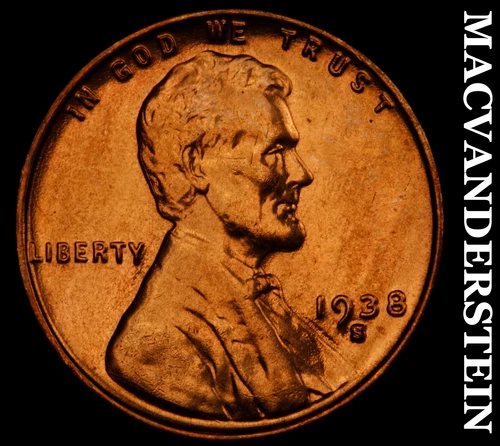 1938-S Lincoln Wheat Cent- Red- Choice Gem Brilliant Uncirculated Luster #i9499