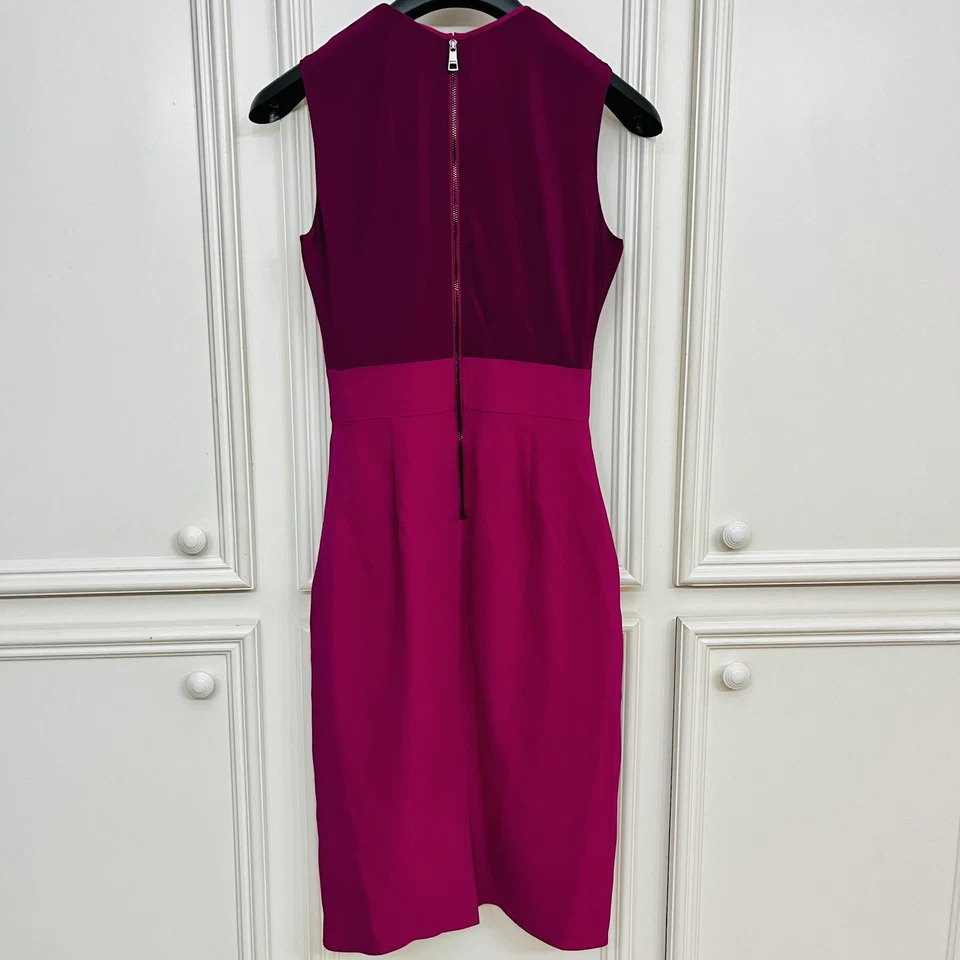 Burberry London Silk Deep Fuchsia Pink Sheath Dress Pleated Top Women’s Size 6 - Image 3 of 4