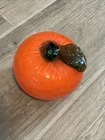 VINTAGE Murano Style Art Glass Orange Figurine Blown Fruit Green Leaf Decor 3"