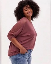 Torrid Super Soft Knit Size 3 Mauve Tunic Top Lace Inset Sleeves Dolman NWT