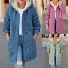 Winter Fleece Hooded Jacket Fashion Casual Zip-up Pockets Long Sweatshirt Warm C