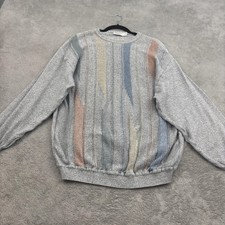 St. Croix Knits Sweater Mens XL Gray Pullover Geometric Crewneck 90s Textured