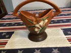 Vintage ROSEVILLE Freesia Pottery 1945 Mid Century Modern Ceramic Basket 390-7