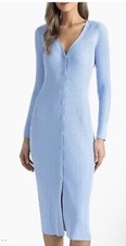 Shoshanna Maryse Long-Sleeve Ribbed Knit Midi Dress in Sky Blue Size M