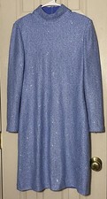 St. John Blue Sequin Turtleneck lined Long Sleeve Dress Size 8
