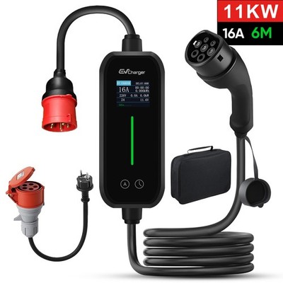 EV Wallbox 11KW 6-16A Type 2 Ladegerät Einstellbarer Strom EV Ladekabel 6/8m DE