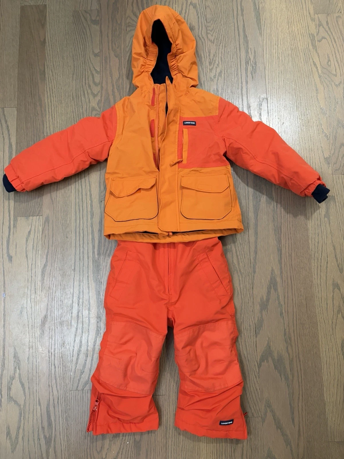 Lands’ End Kids Youth Grow Along Snow Suit Winter Jacket & Bibs Size 2-3 Orange