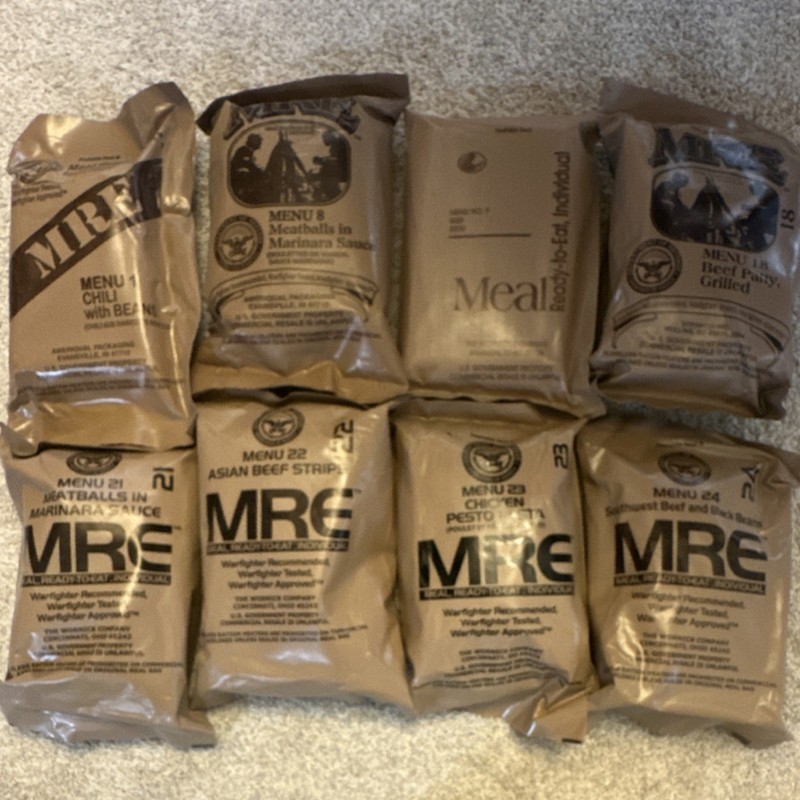 MRE Ready-To-Eat Meals Lot of 8 Assorted Flavors Precooked No Refrigeration