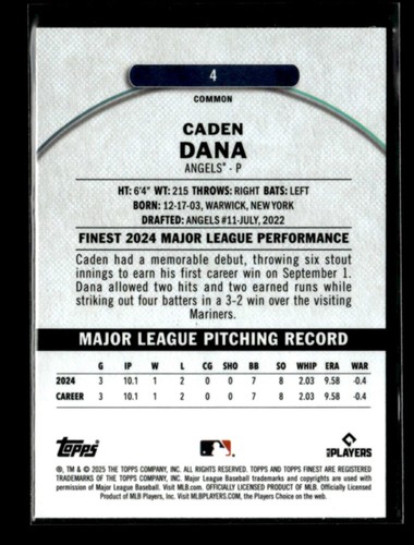 Caden Dana RC 2025 Topps Finest Baseball Common Blue Checkerboard 01/99 - Picture 2 of 2