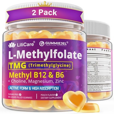 L-MethylFolate 15mg 7.5mg & B12 1000 mcg Gummies, Methylated B Complex + TMG, Ma