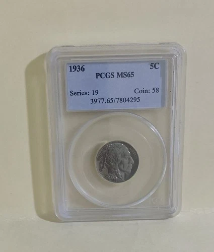 1936 Buffalo Nickel Coin 5c PCGS MS-65