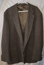 VINTAGE Cricketeer Blazer Mens Large Brown Herringbone Wool Tweed Made USA 80s