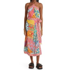 Farm Rio Summer Tapestry Wrap Midi Dress Women Size M Multicolor NEW