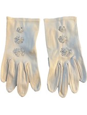 VINTAGE WOMEN'S WRIST LENGTH BEADED RHINESTONE DRESS GLOVES CREAM SMALL