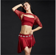 Belly Dance Costumes Lace Top Modal Vest Short Skirt 3pcs set Practice Dancewear