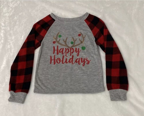 Happy Holidays Boys Shirt Red Play Sleeves “Happy Holidays” Size XS (4-5) New - Picture 2 of 6