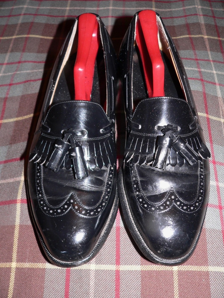 Johnston & Murphy Men 8D Black Leather Tassel Kiltie Loafers Wingtip Brogue 1553 Johnston & Murphy Black Wingtip Kiltie Tassel Loafers, USA  main image 3