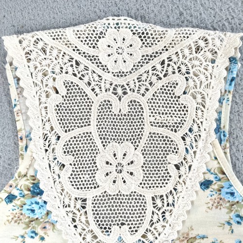 Y2K Fairygoth Grunge Lace Back Tank Top Floral Cream Blue Women XL Button USA - Picture 6 of 15