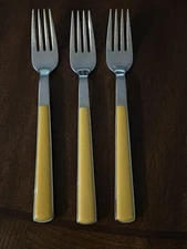 WMF Cromargan Cortina Yellow Gold 3 Dinner Forks 7.5" Stainless Plastic Flatware