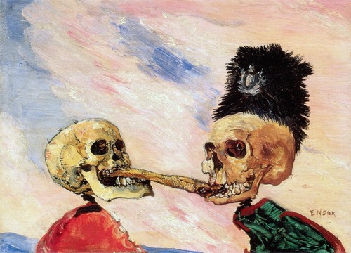 JAMES ENSOR SKELETONS FIGHTING EXPRESSIONISM ART GICLEE PRINT FINE CANVAS - Picture 2 of 4