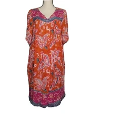 Go Softly Patio Women's House Dress MuuMuu Crinkle Floral Rayon Pockets Size PS