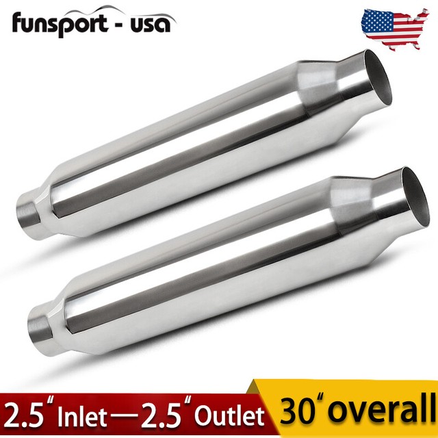 2pcs 2.5" Inlet & Outlet Stainless Steel Glass Pack Muffler 4" Round 30