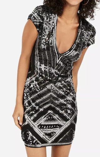 NWT Express Black Silver Sequin Mini 