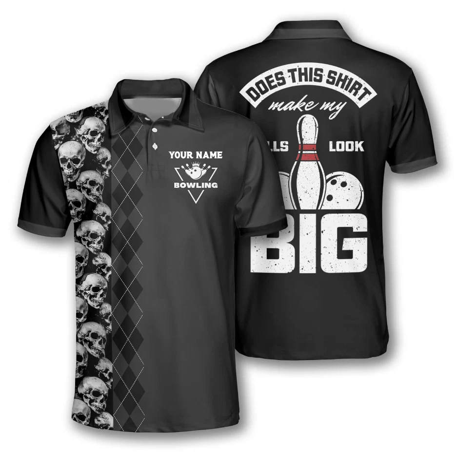 Personalized Name Bowling Skull Argyle Pattern 3D Polo Shirt