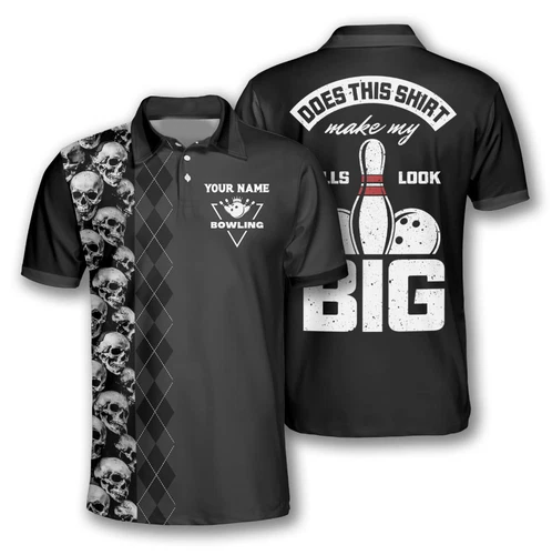 Personalized Name Bowling Skull Argyle Pattern 3D Polo Shirt