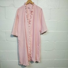 Vintage Evelyn Pearson Button Robe Nightgown Long Sleeve Pink Striped Cover Up