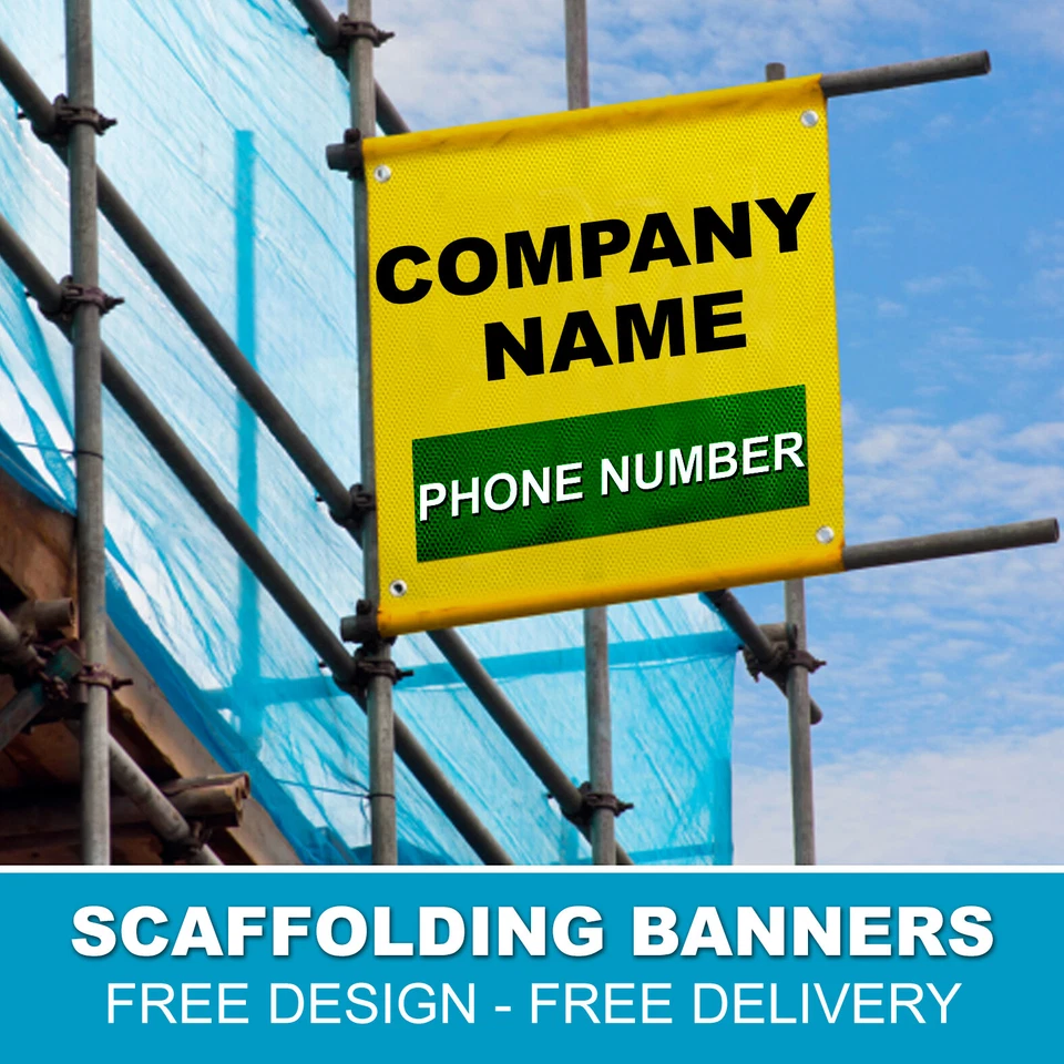 SCAFFOLDING BANNERS SIGNS 100CM X 100CM with pole hems DOUBLE SIDE PRINT