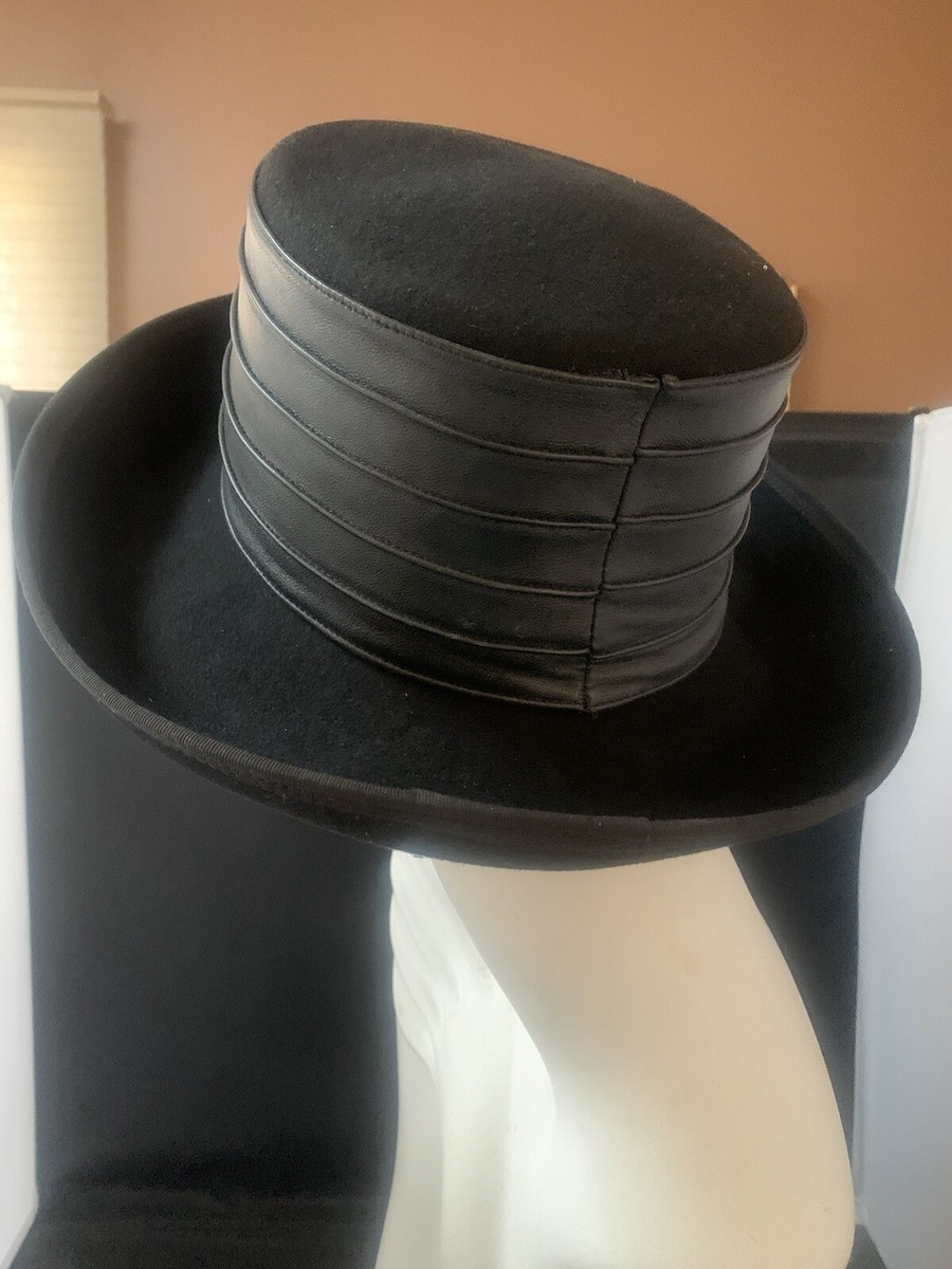 Vintage KOKIN New York 100% Wool and Black Leather Hat  display picture 1
