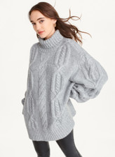 230 DKNY Womsn's Oversized Cable Knit Sweater Heather Grey Sz S/M NEW with Tag