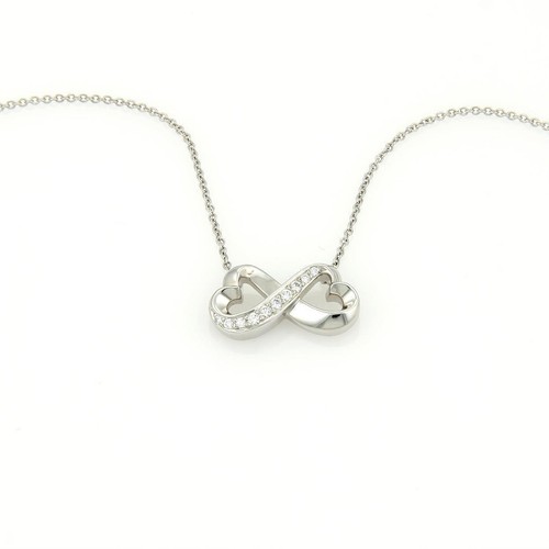 Tiffany & Co. Picasso Hearts Necklace Diamond 18k White Gold Infinity Style