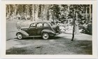 Vintage Snapshot Photo 1935 Pontiac Sedan at Forest Campsite Tent & Picnic Table — photo 1