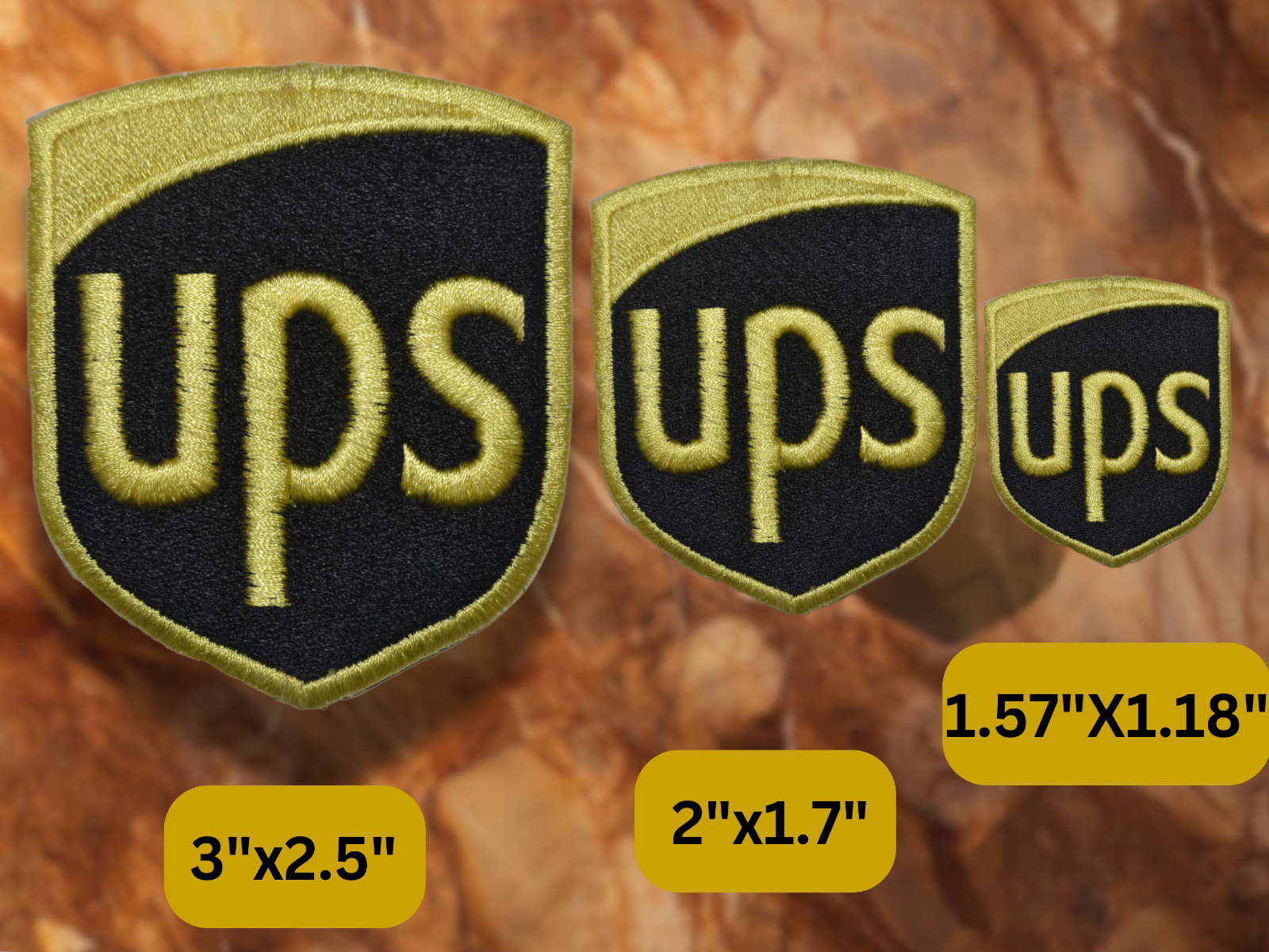 UPS Premium Embroidered Iron-On Patch 3in (2x1.7) Pack of 3 for Postal Service Uniforms