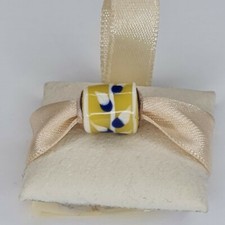 Truth PK 925 Sterling Silver Yellow leaves Pattern Enamel Barrel Charm Bead